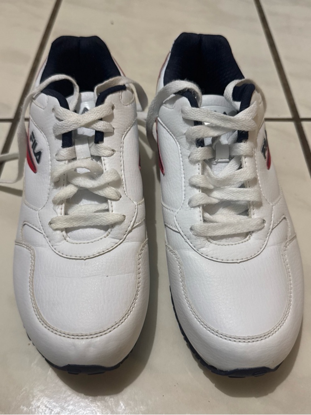 Fila White Sneakers with Red and Navy Accents